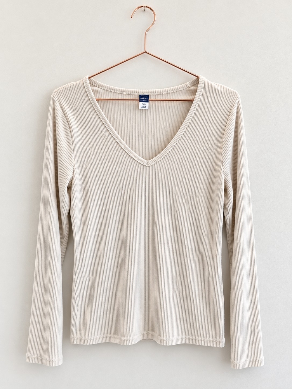 Old Navy Long Sleeve V-Neck Ribbed Top - Cream